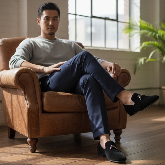 GIORGIO BRUTINI Cowell Black Velvet Slip On Loafer Gunmetal Pointed Tassels Giorgio Brutini COWELL SLIPPER - RED - Tony main image 4
